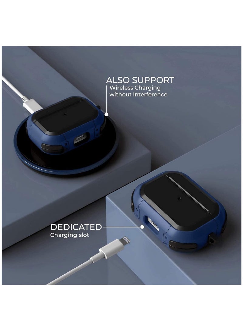 MOBM AirPods Pro Case with Carabiner – Shockproof Protective Cover Black-Blue - Image 3